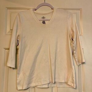 St. John's Bay White V-neck Shirt, Size PL